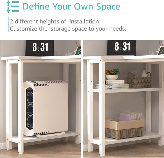 Lufeiya White L Shaped Computer Desk with Drawers & Storage Shelves, 47 Inch Corner Reversible Desk with Power Outlet for Home Office Bedroom, L-Shaped Teen PC Desks with Fabric Drawer, White