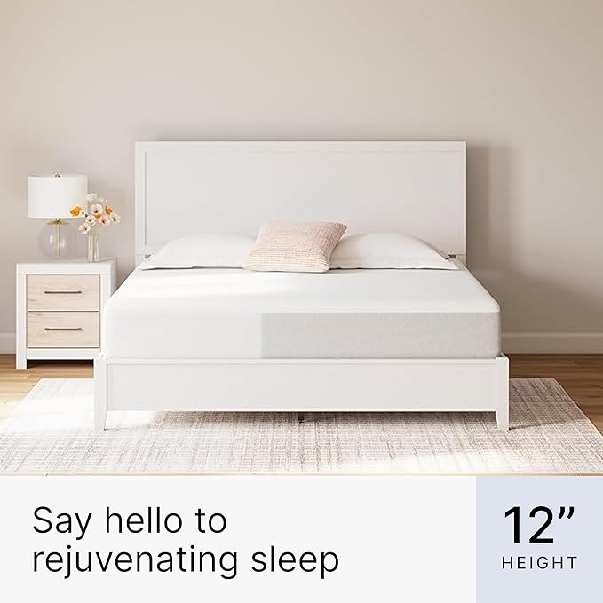 Signature Design by Ashley King Size Cool Max 12 Inch Medium Plush Cooling Gel Infused Memory Foam Mattress for Pressure Relief, Fiberglass Free, Mattress in A Box