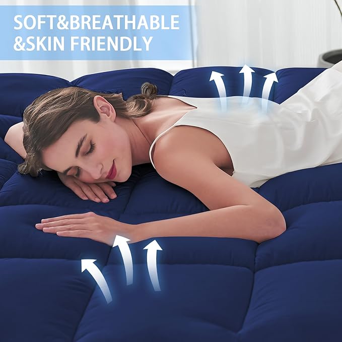 CYMULA Mattress Topper Twin Size - Soft Cooling Mattress Pad for College Dorm Room Essentials - Extra Thick Twin Protector Cover for Back Pain, Single Bed Topper Pillow Top with 8''-21'' Deep Pocket