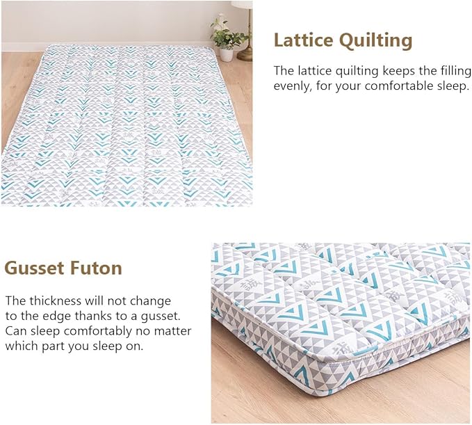 EMOOR Japanese Padded Futon Mattress Machi Twin Triangle-Gray (Shinsengumi Makoto), Gusset Foldable Storable Elastic Bands Floor Sleeping Guest Bed Tatami Mat