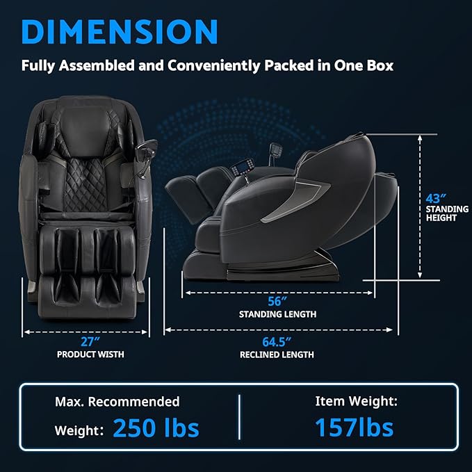 Massage Chair, Zero Gravity Full Body Massage Chair Extra Large Shiatsu Recliner w/ 14 Massage Points, Lumbar & Calf Heating, 20 Auto Modes
