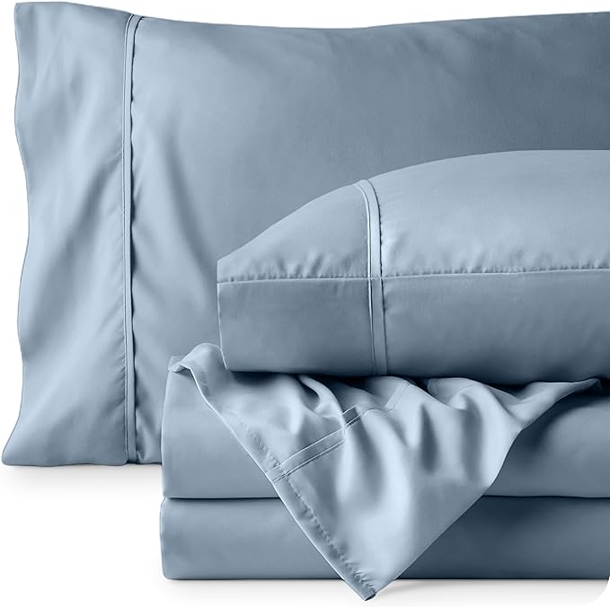 Bare Home Full XL Sheet Set - Luxury 1800 Ultra-Soft Microfiber Full Extra Long Bed Sheets - Double Brushed - Deep Pockets - Easy Fit - 4 Piece Set - Bedding Sheets & Pillowcases (Full XL, Dusty Blue)