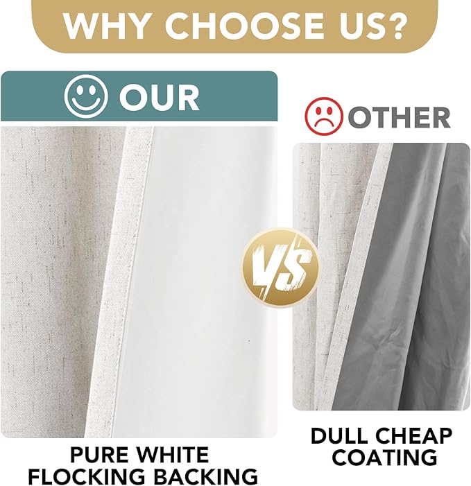 H.VERSAILTEX Ivory Curtains Blackout, 100% Blackout Linen Curtains with White Thermal Insulated Liner, Grommet Drapes Blackout Curtains for Living Room (2 Panels, 42 x 84 Inch, Ivory)