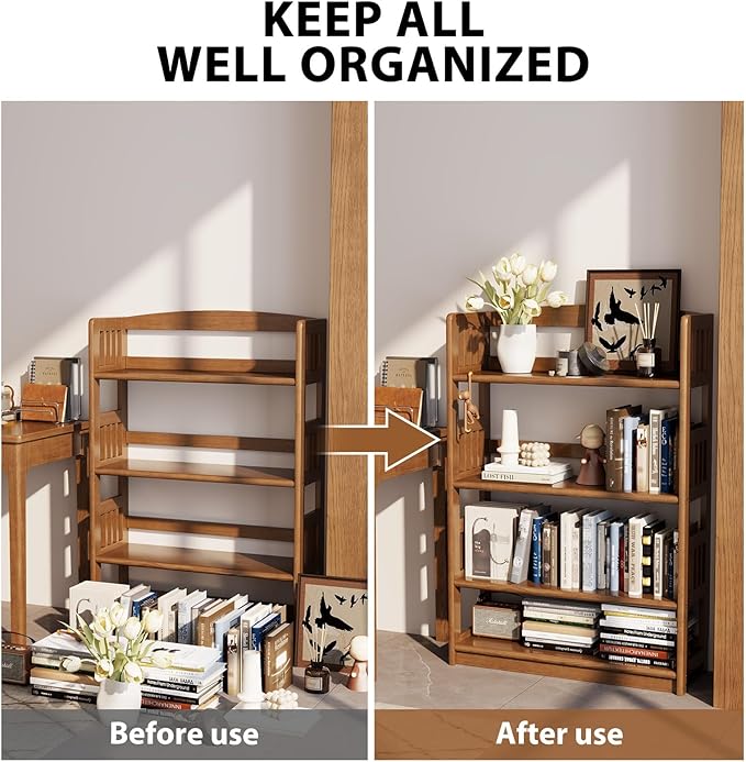 5-Tier Solid Wood Open Bookcase,Modern Display Bookshelf,Farmhouse Wide Etagere Bookcase, Freestanding Storage Cabinet for Study Room Office Living Room Flower Rack