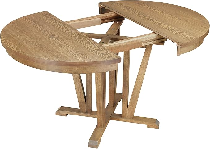 Ball & Cast Rustic 5-Piece Extendable Dining Table Set for 4,Round Trestle Table and 4 Cross Back Chairs,15.8" Removable Leaf,Wood Kitchen Sets,Intimate Gatherings or Larger Gatherings,Brown