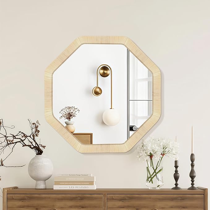 ULIKE Rattan Mirror for Wall, Bathroom 30 Inch Rustic Farmhouse Wall Decor with Handmade Wicker Frame, Boho Woven Mirror for Nursery Bedroom Living Room Entryway