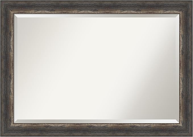 Amanti Art Brown Wall Mirror 29x41 Bark Rustic Char Rectangle Bathroom Mirror for Wall Decor Living Room, Large Rustic Farmhouse Frame, Hangs Horizonally and Vertically, Bathroom Decor, Beveled Edge
