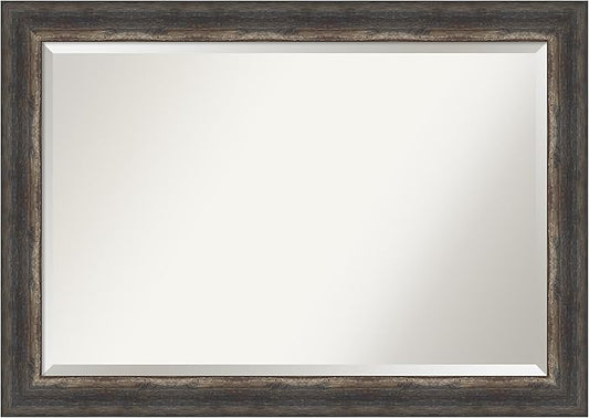 Amanti Art Brown Wall Mirror 29x41 Bark Rustic Char Rectangle Bathroom Mirror for Wall Decor Living Room, Large Rustic Farmhouse Frame, Hangs Horizonally and Vertically, Bathroom Decor, Beveled Edge