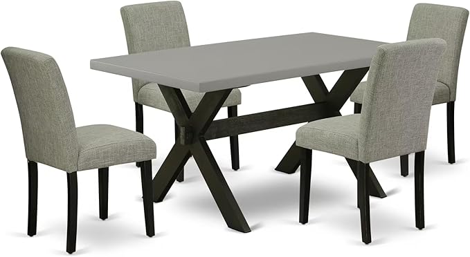East West Furniture X696AB106-5 5 Piece Modern Dining Table Set Includes a Rectangle Wooden Table with X-Legs and 4 Shitake Linen Fabric Upholstered Parson Chairs, 36x60 Inch, Multi-Color