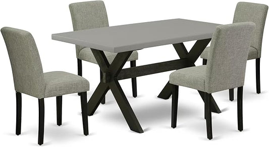 East West Furniture X696AB106-5 5 Piece Modern Dining Table Set Includes a Rectangle Wooden Table with X-Legs and 4 Shitake Linen Fabric Upholstered Parson Chairs, 36x60 Inch, Multi-Color