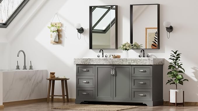 Keonjinn Black Mirror for Bathroom 20 x 30 Inch Brushed Framed Mirror, Rectangle Wall Mount Mirror Square Corner Modern Farmhouse Decorative Bathroom Vanity Mirror for Over Sink(Horizontal/Vertical)