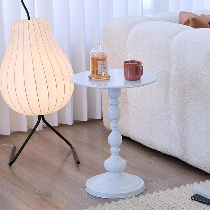 Chic Vintage Round Side Table with Elegant Roman Columns - Sturdy Metal Construction, Perfect for Coffee, End, Tea, or Leisure Use in Living Room or Bedroom Decor (Black and White 1 Pack)