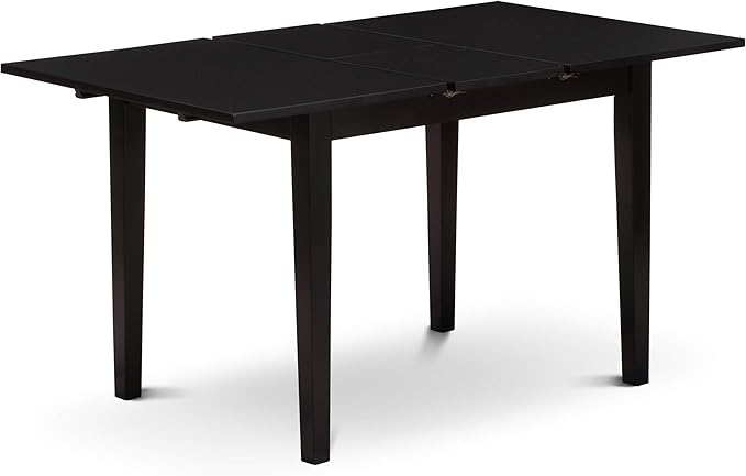 East West Furniture NOBR5-BLK-17 5 Piece Kitchen Set for 4 Includes a Rectangle Dining Room Table with Butterfly Leaf and 4 Light Sable Linen Fabric Parsons Chairs, 32x54 Inch, Black