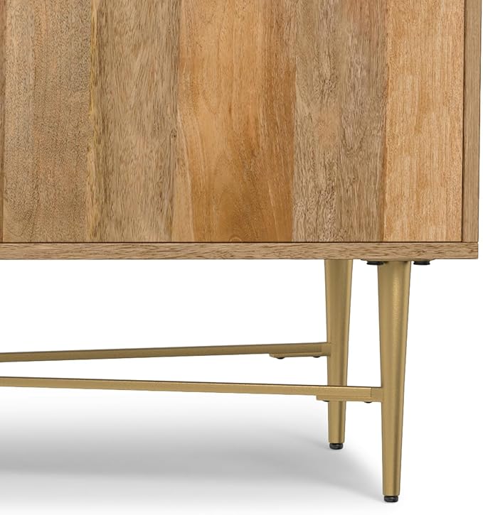 SIMPLIHOME Fallon SOLID MANGO WOOD 60 inch Wide Contemporary TV Media Stand in Natural For TVs up to 65 inches for the Living Room and Entertainment Center