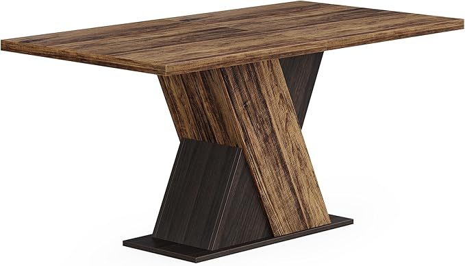 LITTLE TREE 55-Inch Dining Table for 6, Wooden Rectangle Kitchen Table, Large Dining Room Tables, Industrial Dinner Table with Heavy Duty Pedestal, Rustic Brown