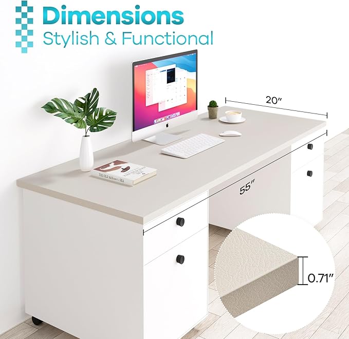 Kaboon Universal Tabletop 55"x20", Solid One-Piece Melamine Table Top, Double Desk L-Desk DIY, Home and Office, Leather/Ivory