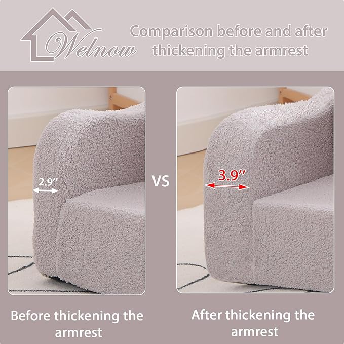 Welnow Kids Sofa, 2-in-1 Soft Sherpa Toddler Chair, Convertible Toddler Couch Lounger, Flip Out Kids Couch Chair with Side Pockets & Removable Cover for Girls and Boys, Beige