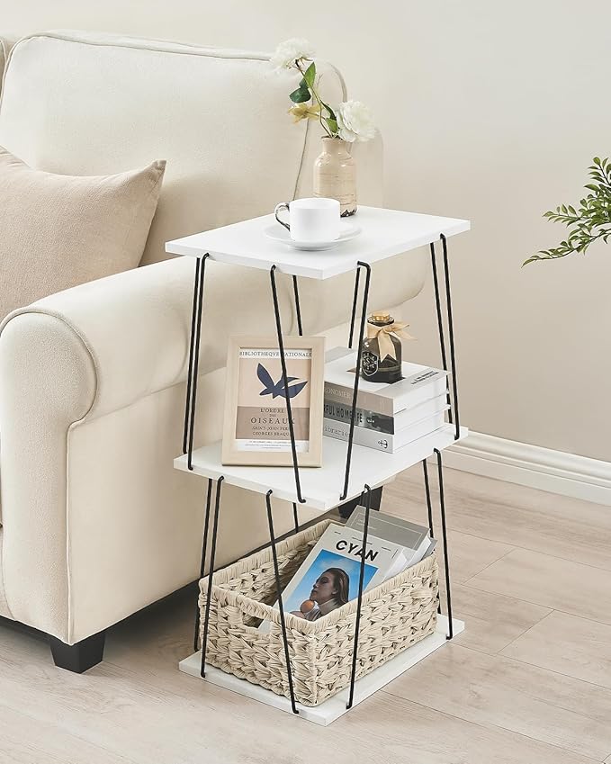 Tall Side Table, Small End Table, 29 inch High Accent Table, Bedside Table for Living Room, Bedroom and Office, Snow White & Black