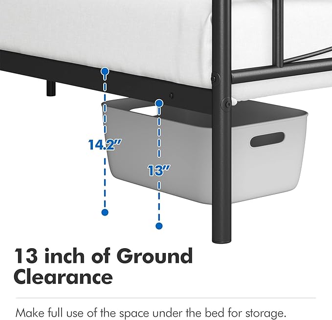 Yaheetech Metal Queen Platform Bed Frames Mattress Foundation with Storage/Curved Design Headboard/NO Box Spring Needed/Heavy-Duty Support/Easy Assembly, Queen, Black