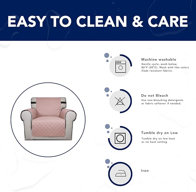 PureFit Reversible Sofa Couch Cover Water Resistant Couch Covers for 3 Cushion, Washable Furniture Cover with Non-Slip Foam and Adjustable Strap for Dogs, Pets (Sofa, Pink/Ivory)