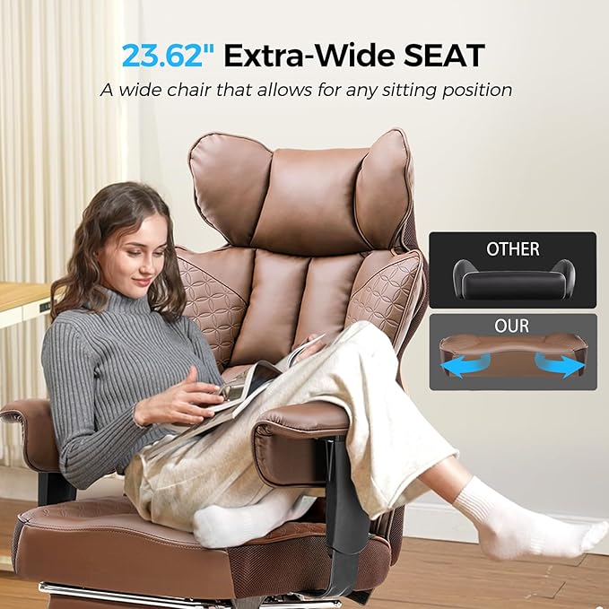 GTRACING Big and Tall Gaming Chair 400lbs Heavy Duty Office Chair with Foot Rest & Ergonomic Pocket Spring Lumbar Support, High Back 3D Saddle Shaped Cushion for Back Pain Relief, Brown