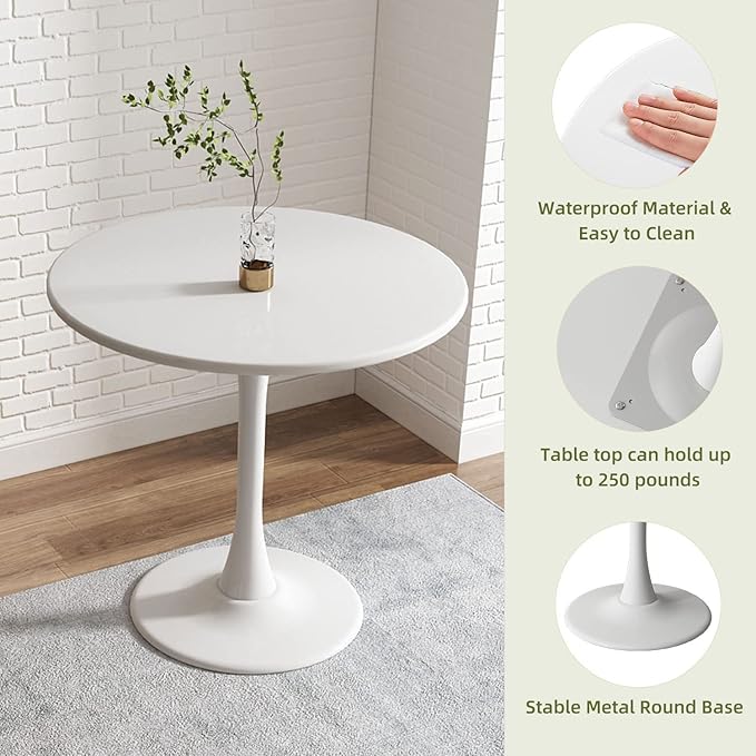 White Round Table Modern Tulip Dining Table White Round Kitchen Table Mid Century Coffee Table for Living Room, 31.5 inch