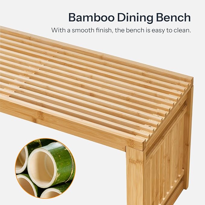 HOOBRO Dining Bench, 35 inch Bamboo Entryway Bench, Farmhouse Kitchen Table Bench, Outdoor Bench, Solid Bamboo Dining Room Benches for Kitchen, Living Room, Hallway, Bedroom, Natural YL16CD01