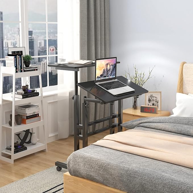 soges 23.6inches Height Adjustable Desk Laptop Desk on The Wheels, Rolling Stand Up Desk Computer Desk Adjustable Standing Desk Sit and Stand Desk Portable Laptop Table, Black