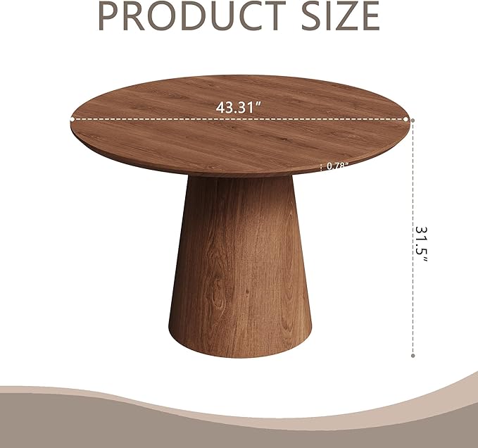 Round Dining Table for 4, 43" Wood Round Kitchen Table, Circle Dining Tables for Kitchen Living Room, Small Spaces
