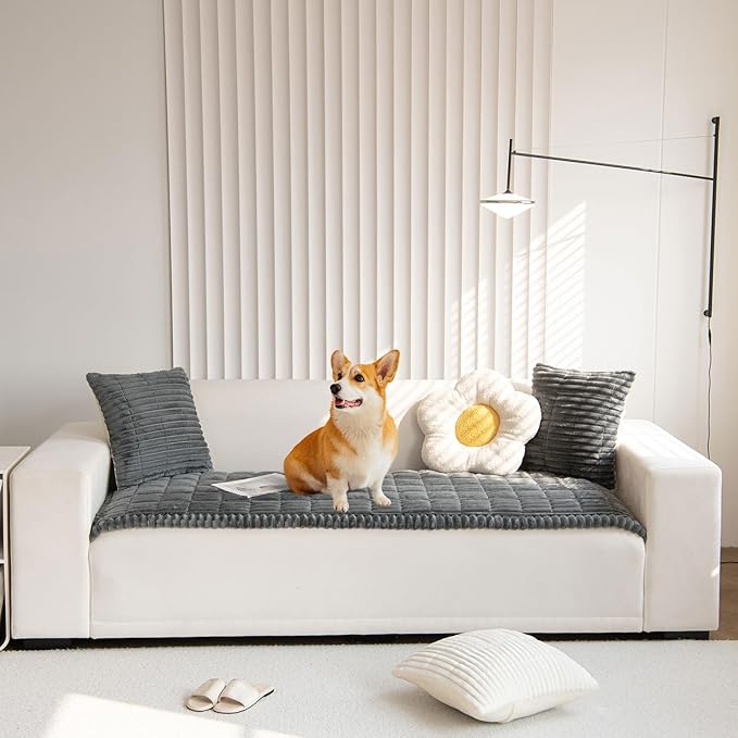 OTOB Couch Cover for Dogs Washable, Non Slip Plush Sofa Covers for 3 Cushion Couch, Fuzzy Pet Friendly Mat Bed Furniture Protector Sofa Slipcover, All Seasons (Dark Gray, 27.6" x 70.9")
