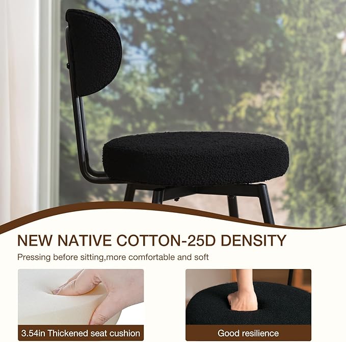 HOMMPA Counter Height Swivel Bar Stools Set of 4 Boucle Barstools 26'' Upholstered Modern Counter Barstools with Back Metal Legs Bar Stools Chairs for Kitchen Counter Island Black