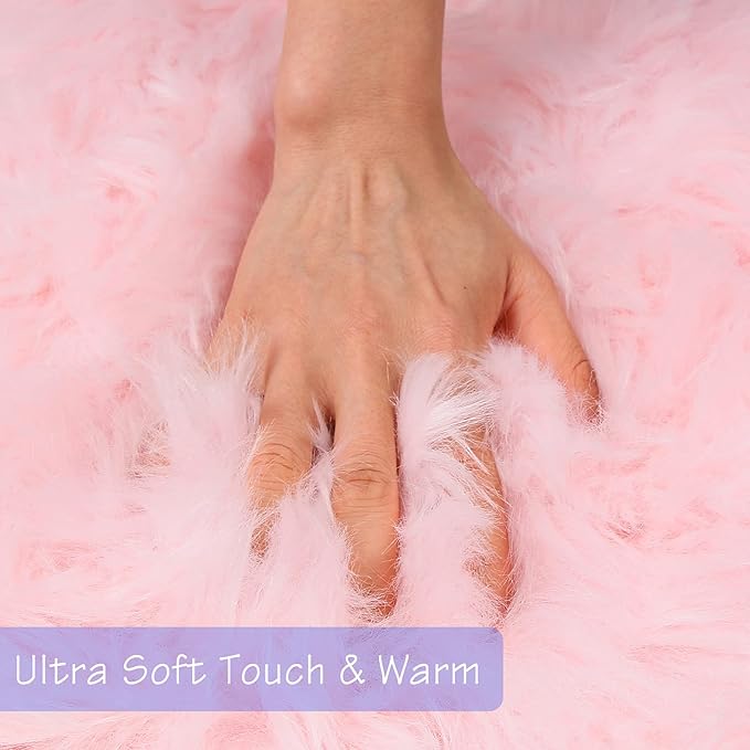 duduta Pink Faux Sheepskin Rugs 2x3 ft, Faux Fur Chair Seat Covers Fluffy Shag Throw Rugs Machine Washable