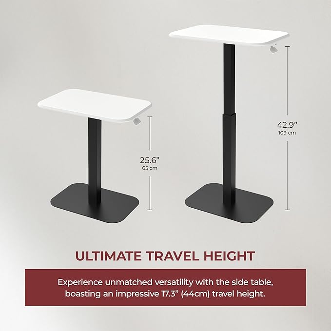 Ergohome™ ELEVANCE Table™ Height Adjustable Side Table for Couch or Bed, Laptop Table - End Table Office Coffee Accent Table - Precision Engineering for Superior Stability (Black Base & Cloud Top)