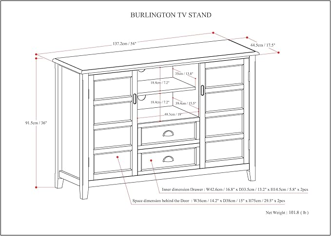 SIMPLIHOME Burlington SOLID WOOD 54 Inch Wide Transitional TV Media Stand in Rustic Natural Aged Brown for TVs up to 60 Inch, For the Living Room and Entertainment Center