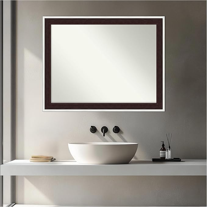 Amanti Art Bathroom Mirror for Over Sink, 27x21 Maya Espresso Silver Rectangle Vanity Mirror, Medium Modern Contemporary Frame, Hangs Horizonally and Vertically, Bathroom Wall Decor, Non-Beveled Edge