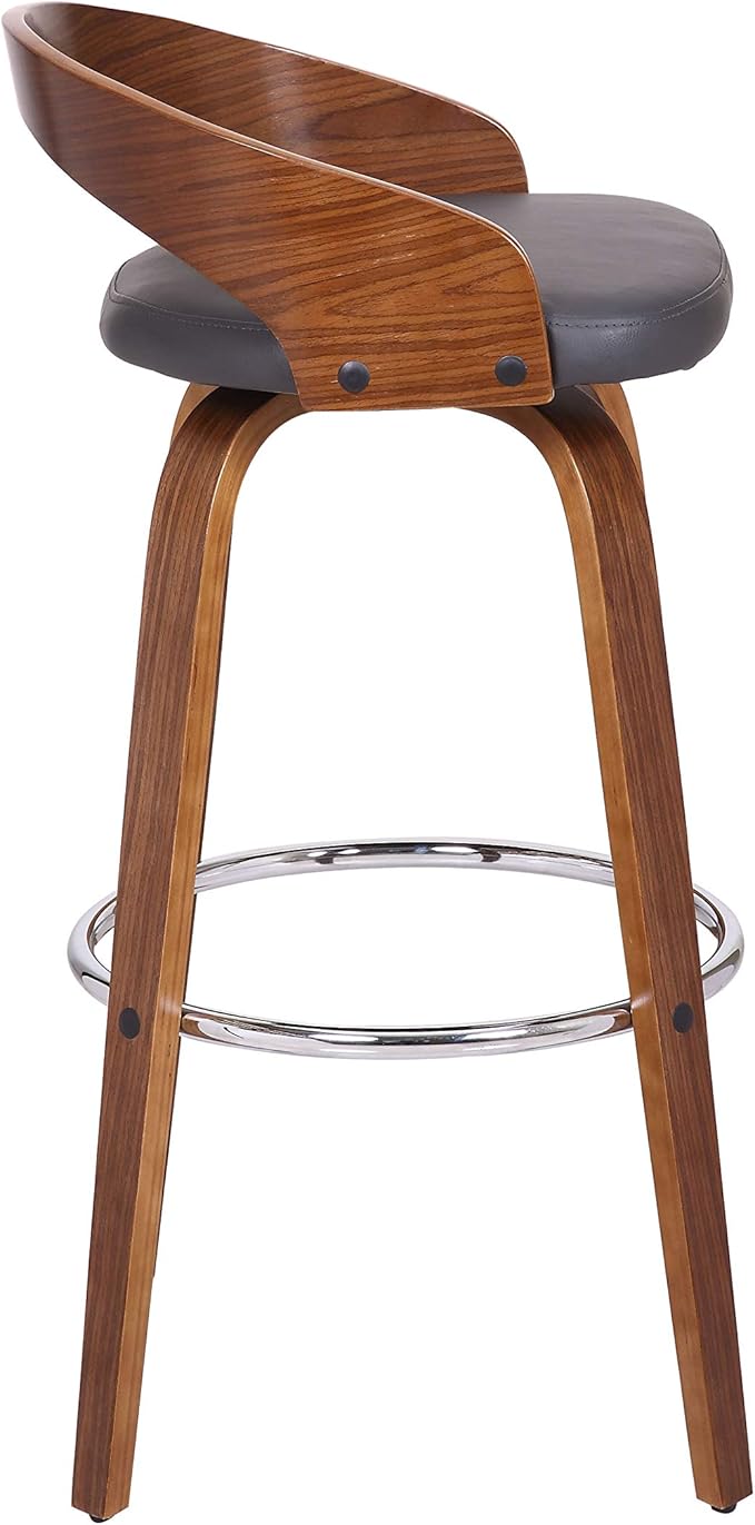 Armen Living Sonia 30" Bar Height Swivel Gray Faux Leather and Walnut Wood Bar Stool - Set of 2