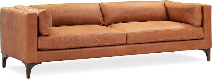 Poly & Bark Argan Leather Couch - 93 Inch Sofa - Full-Grain Leather Sofa for Living Room with Feather Down Topper - Living Room Couch - Pure Aniline Vintage Italian Leather in Cognac Tan