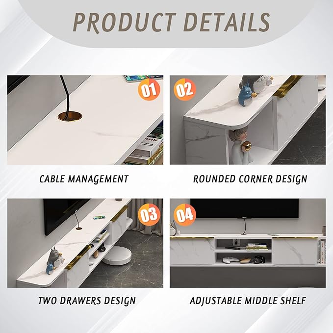 Pmnianhua Floating TV Stand with 2 Drawers,70'' Wall Mounted TV Shelf,Floating Shelf Under TV,Floating TV Console with Cabinets for Bedroom Living Room(White)