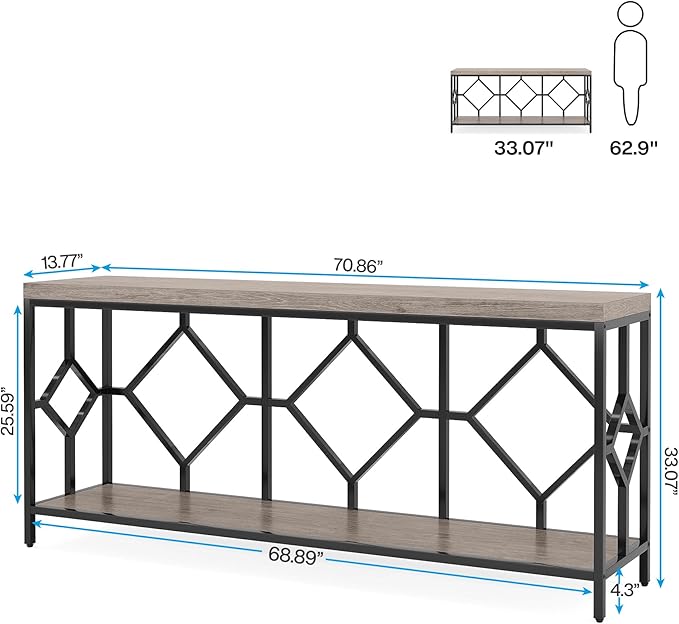 Tribesigns 71 Inch Extra Long Sofa Table, Narrow Long Sofa Console Tables Behind Couch Table with Open Storage Shelf