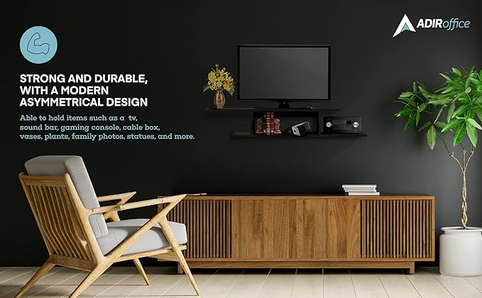 Floating TV Stand, Wall Mounted Floating Media Shelf Organizer Entertainment Center Console for Home and Office, Storage for Accessories Wifi Router Remote Control DVD Player and More (Black)