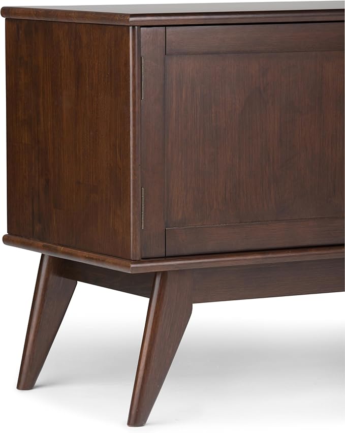 SIMPLIHOME Draper SOLID HARDWOOD 60 inch Wide Mid Century Modern TV Media Stand in Medium Auburn Brown For TVs up to 65 inches for the Living Room and Entertainment Center