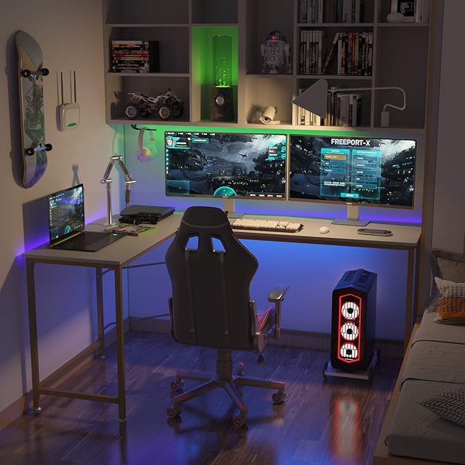 Teraves Reversible L Shaped Desk White - 57.9" Corner Gaming Computer Desk, Office Workstation Modern Home Study Writing Wooden Table