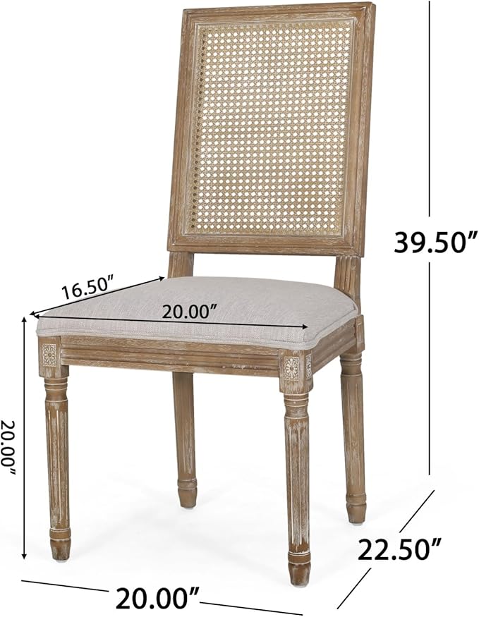 Merax Upholstered Solid Wood Dining Chairs Set of 2, French Country Style Accent Side Seating Furniture for Kitchen, Living Room, Wicker Back, Light Grey