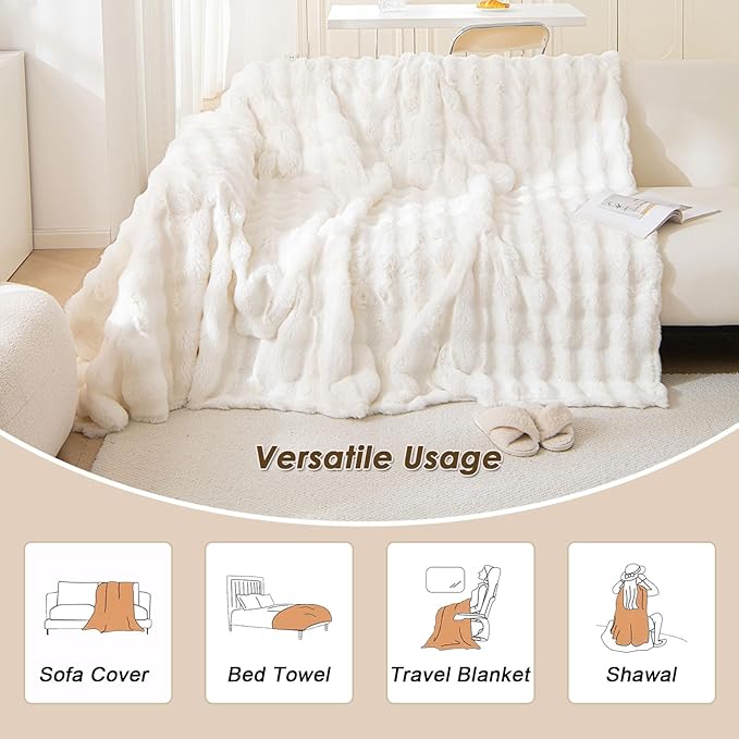 VM VOUGEMARKET Soft Warm Faux Fur Sofa Cover Thick Shaggy Fuzzy Sectional Couch Cover Plush Fluffy Blanket Cover for Couch Sofa Bed(White,71" x 134")
