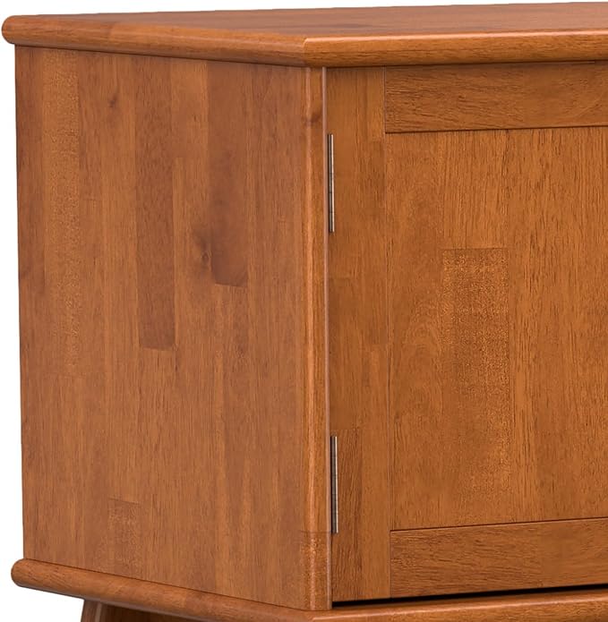 SIMPLIHOME Draper Solid Hardwood 72 inch Wide Mid Century Modern TV Media Stand in Teak Brown for TVs up to 80 inches for The Living Room and Entertainment Center