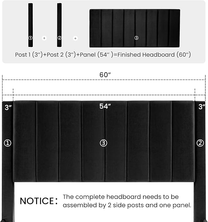 SHA CERLIN Queen Bed Frame/Velvet Upholstered Platform Bed Frame with Headboard/Strong Wood Slats Support/Mattress Foundation/No Box Spring Needed - Black