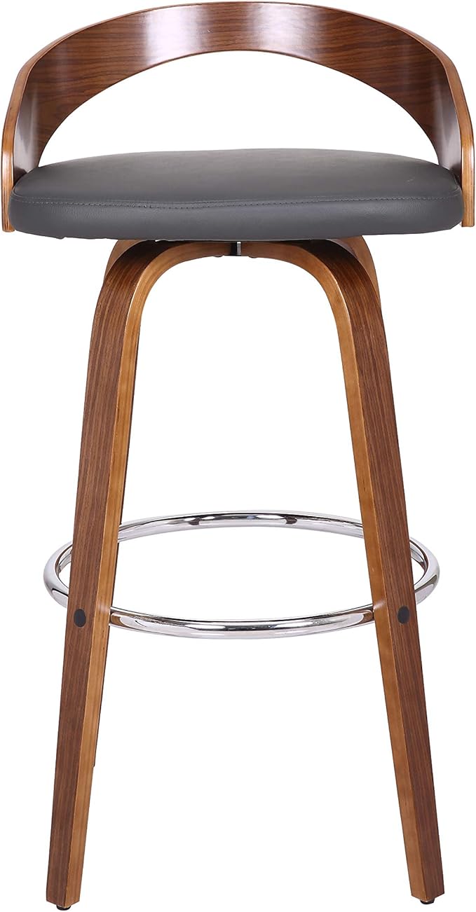 Armen Living Sonia 30" Bar Height Swivel Gray Faux Leather and Walnut Wood Bar Stool - Set of 2