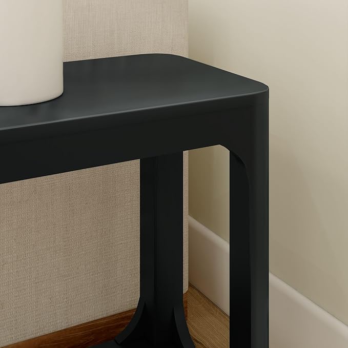 Plank+Beam Modern Rounded Rectangular Side Table with Shelf, Solid Wood End Table for Living Room, 25in, Black