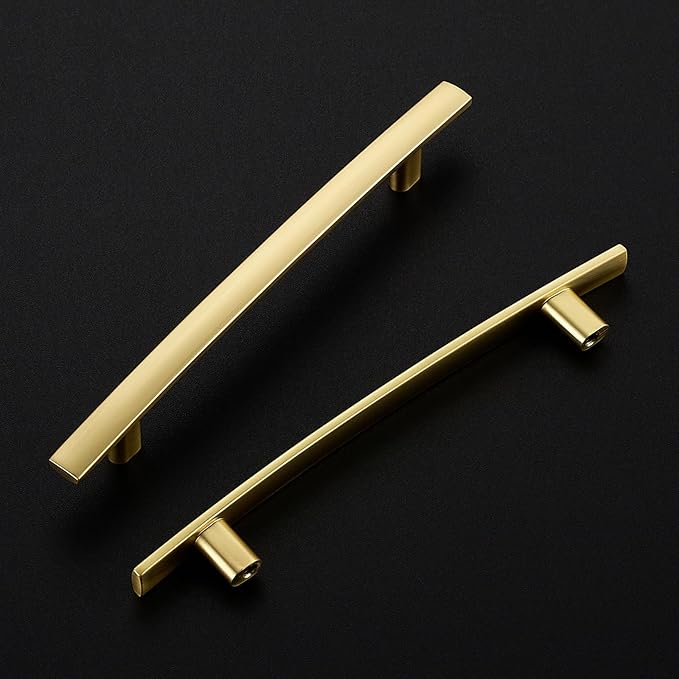 10 Pack Cabinet Handles 5" Hole Center - Curved Cabinet Pulls Brushed Brass Drawer Pulls for Kitchen Cupboard Solid Handles for Dresser Drawer Arch Closet Hardware