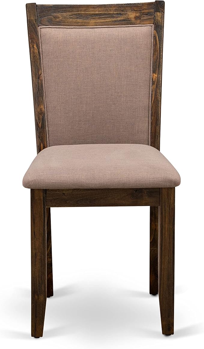 East West Furniture I3MZ7-748 7 Piece Dining Room Table Set Consist of a Round Dining Table with Pedestal and 6 Coffee Linen Fabric Upholstered Chairs, 48x48 Inch, Distressed Jacobean